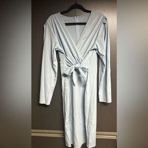 Rooscier Women's Wrap Long Sleeve Self Tie Knot Split Midi Dress